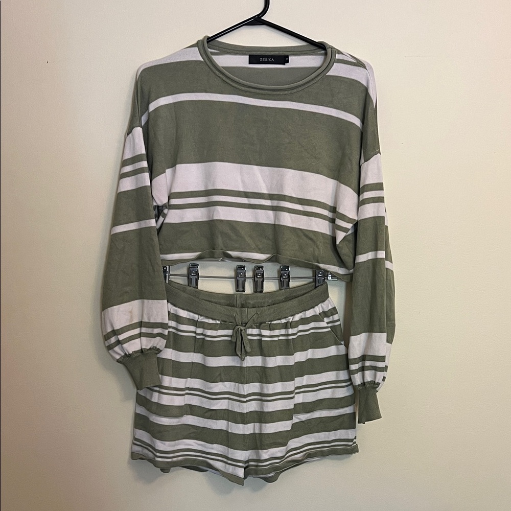 Zara Olive and White Striped Set